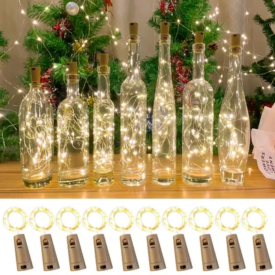 LED-Lichterkette mit Korken, 2 m, 20 LEDs, warmweiß, 10 Stück
