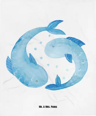 Produktbild von Mr. & Mrs. Panda Schmusedecke Sternzeichen Fische - Weiß - Geschenk, Geburtstag Februar, Plaid, Fleecedecke, Babydecke, März, Kinderdecke, Erstlingsdecke, Sternbild