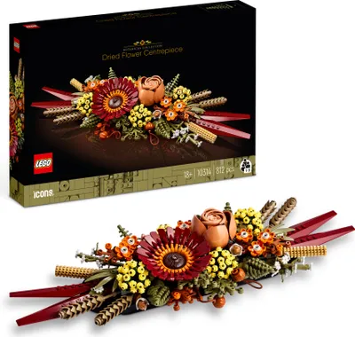Produktbild von LEGO 10314 Icons Trockenblumengesteck Set, Botanical Collection zum Basteln für Erwachsene, künstliche Blumen mit Rose und Gerbera, Tischdeko oder Wanddeko