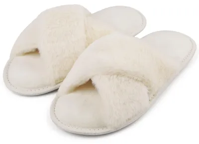 Produktbild von Damen Hausschuhe Plüsch Rutschfest Memory-Schaum Weiß Gr. 38-39