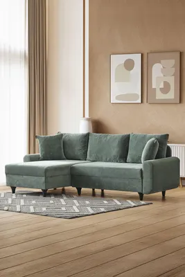 Produktbild von Hanah Home, Ecksofa 100% Metall, 100% Polyester, Grün, 230x72x125 cm