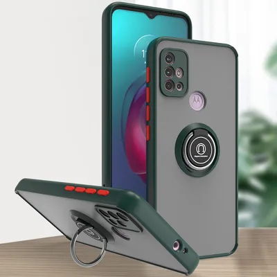 Obrázek produktu pro Pouzdro pro Motorola Moto G10 / G20 / G30 matné průsvitné TPU pouzdro s prstencovým držákem a stojánkem tmavě zelená
