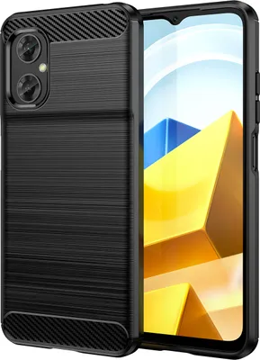 Image de Etui pour Xiaomi Poco M5 4G silicone TPU souple, fibre de carbone, étui de protection antichoc noir