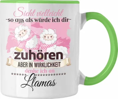 Produktbild von Trendation - Llama Geschenk Tasse Alpaka Liebhaber Geschenkidee Lustiger Spruch (Grün)