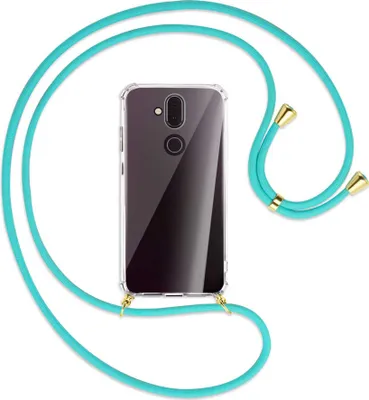 Produktbild von Handykette Backcover-Schutzhülle mit Band (Metall goldfarben) für Nokia 8.1 - türkis