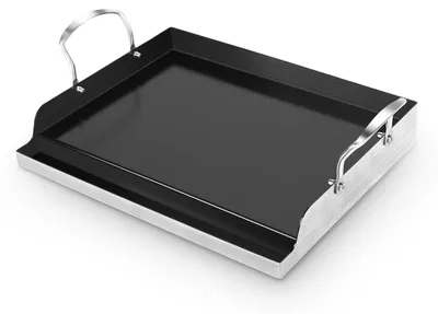 Image de Omgoods - Plaque de cuisson universelle en acier inoxydable avec revêtement antiadhésif - 43 x 33 cm - Compatible avec les barbecues à gaz et au charbon