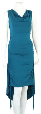 Produktbild von Kleid mit Raffung - petrol - Wasserfallkragen - Sommerkleid - Jersey
