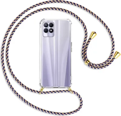 Produktbild von Handykette Backcover-Schutzhülle mit Band (Metall goldfarben) für Realme 8i - blau+beige