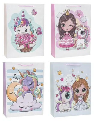 Image de Sac cadeau pailleté Unicorn 18 x 23 x 8 cm, motifs assortis