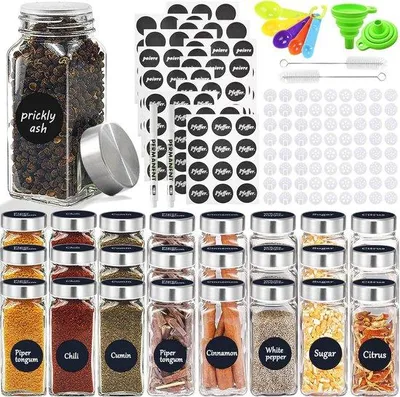 Produktbild von Famanu Set von 24 quadratischen Glasgewürzgläsern mit Schraubdeckel und Etiketten - Transparent