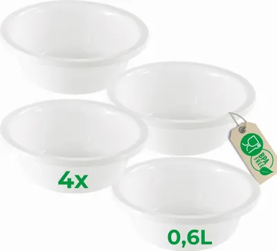Produktbild von Novaliv 4x Spülschüssel Rund 0,6L, D16 cm, Weiß, BPA-frei & Spülmaschinenfest – Ideal für Küche und Camping, kleine Rundschüssel, Plastikschüssel klein, Waschschüssel klein, Plastic bowl
