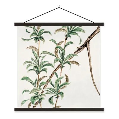 Produktbild von MuchoWow® Textilposter Vintage - Blätter - Japanisch 120x120 cm mit schwarzem Rahmen - Aufhängungsset