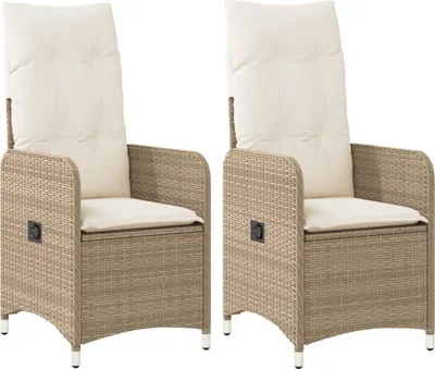 Produktbild von vidaXL Gartensessel mit Kissen 2 Stk. Verstellbar Beige Poly Rattan