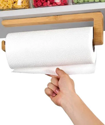 Produktbild von Bamboo Küchenrolhalter ohne Bohren - Raumsparend - Ein Stück