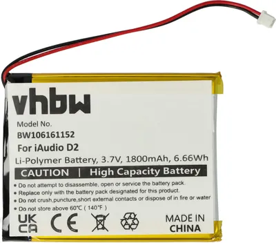 Produktbild von vhbw Akku kompatibel mit Cowon iAudio D2 4GB, D2 8GB, D2 2GB, D2 16GB MP3-Player Musik Player (1800 mAh, 3,7 V, Li-Polymer)