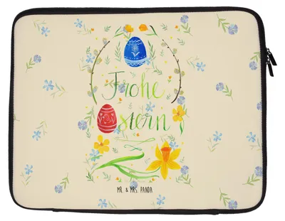 Produktbild von Mr. & Mrs. Panda Laptop Tasche Ostern Frohe Ostern 27 x 36 cm - Blumig - Geschenk, Bemalte Ostereier, Laptoptasche, Osterblume, Osterei, Laptophülle, Hülle, Ostergrüße