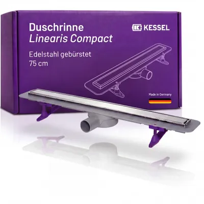 Produktbild von KESSEL Duschrinne Linearis Compact 75 cm - 45600.63M - Ultraflache Bad-Entwässerung (80mm), inkl. Dichtmanschette & Wendesteg aus Edelstahl