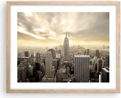 Produktbild von Gerahmtes Poster - Rahmen in heller Eiche - Stadt Wolkenkratzer Manhattan New York - 50x40 cm - Wand Bild - Wanddeko - Wandbilder - Wandposter - Bilderrahmen - Bilder - Kunstdruck - P2NAA50x40-2630