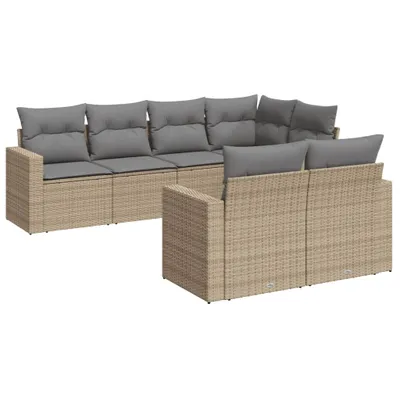 Produktbild von 7-tlg. Garten-Sofagarnitur mit Kissen Beige Poly Rattan