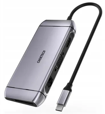 Obrázok produktu pre Choetech 9W1 Multifunkčný rozbočovač Usbc-3Xusb/Sd I Tf Reader/Hdmi/Vga/Usbc/Rj