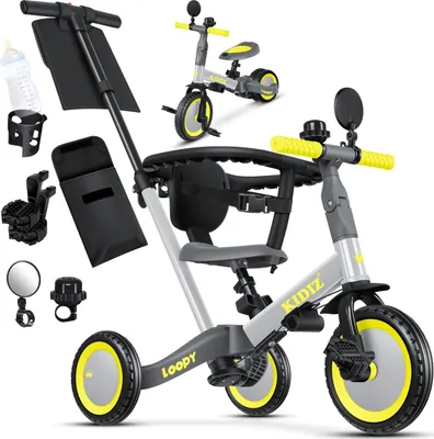 Produktbild von KIDIZ® Laufrad 6in1 Dreirad Loopy Laufräder Lauffahrrad Kinderdreirad ab 1 bis 5 Jahre | Lauflernhilfe belastbar bis 25Kg | inkl. Lenkstange Sicherheitsbügel Sicherheitsgurt Klingel & Spiegel
