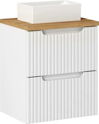 Produktbild von Waschtisch 50cm mit Keramikwaschbecken, weiß und Eiche, NEWPORT-56-WHITE