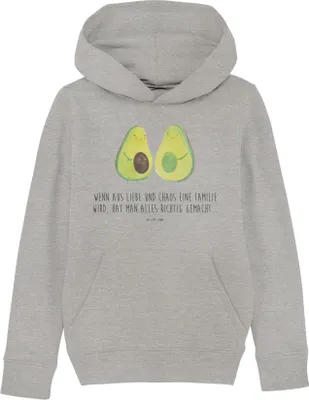 Produktbild von Mr. & Mrs. Panda Kinderpullover Avocado Pärchen 5-6 Jahre (110/116) - Heather Grey - Geschenk, Sweatshirt, Schwangerschaft, Kapuzenpulli, Kapuzenshirt, Liebe, Pullover