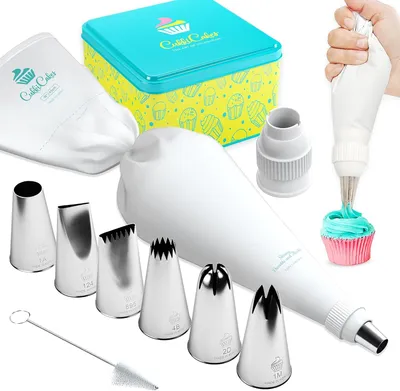 Imagen del producto de Kit de decoración con 8 boquillas, mangas pasteleras reutilizables, juego de 10 piezas, para cupcakes y repostería