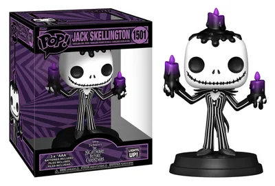 A Funko Pop! Deluxe figure of Jack Skellington from The Nightmare Before Christmas, shown both in its packaging and displayed outside of it.