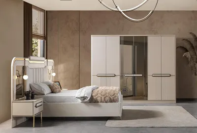 Image de Lit, 2 tables de chevet, armoire, chambre à coucher, style moderne, couleur blanche, neuf