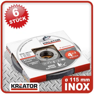 Zdjęcie produktu dla Tarcze tnące Kreator 6 sztuk ø 115 mm do INOX / metal - KRT070410