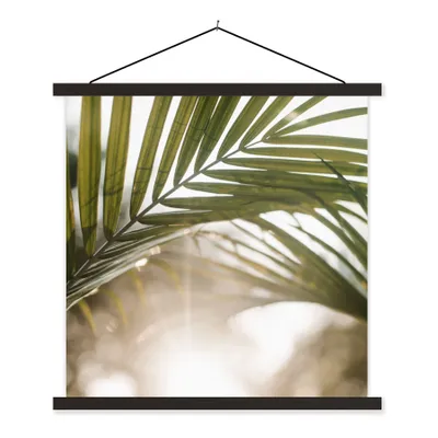 Produktbild von MuchoWow® Textilposter Palme - Palmenblatt - Sonne - Sommer 120x120 cm mit schwarzem Rahmen - Aufhängungsset