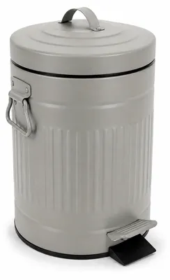 Productafbeelding van Relaxdays cosmetische prullenbak, 5 liter, retro-design, met automatische dekselverlaging, uitneembaar binnenbak, metaal, afvalbak voor de badkamer, grijs, AI-gegenereerde afbeelding