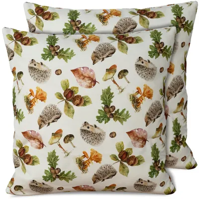Imagen del producto de Juego de 2 fundas de cojín de 40x40 cm con motivos de bellotas y erizos, ideales para la decoración otoñal