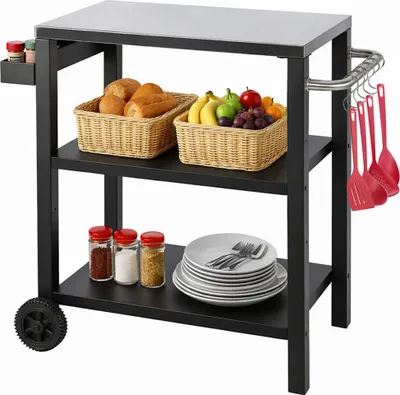 Produktbild von Izrielar Grillwagen, 3-Etagen für Outdoor BBQ Servierwagen, Grilltisch Rollwagen Trolley, Arbeitsplatte 67.5x41cm, Multifunktioneller