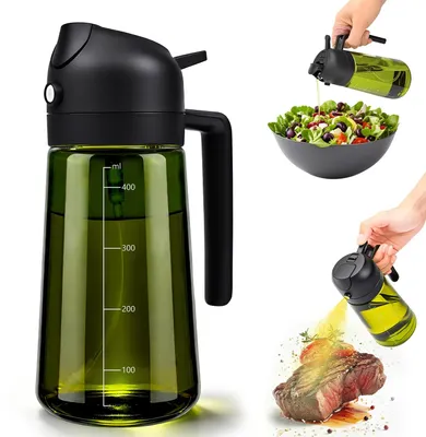 Productafbeelding van 2-in-1 oliëspray - Met UV-bescherming en schenktuit - Geschikt voor de keuken, barbecue en heteluchtfriteuse - 470 ml