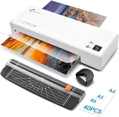 Produktbild von Laminiergerät A4 Heiß/Kalt mit 40 Folien, 4-in-1 mit Papierschneider & Eckenschneider, für Büro/Schule/Zuhause, 1-3 Min Aufheizzeit, 400 mm/min