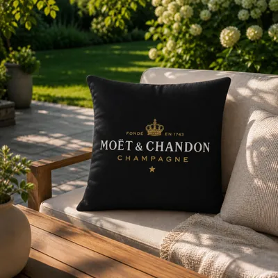 Produktbild von Dekokissen 45x45 cm aus Leinen – Stilvolles Zierkissen für Indoor & Outdoor – Hochwertiger Kissenbezug mit Füllung Schwarz für Moët & Chandon