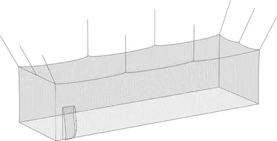 Imagen del producto de Jaula de bateo para béisbol, dimensiones 12700 x 3900 x 3080 mm. Jaula de bateo portátil y autónoma, con estructuras para practicar bateo, fabricada con malla de polietileno de alta densidad (HDPE) de 30 hebras y ganchos tipo mosquetón. Malla para jaulas de bateo, apta para uso en interiores y exteriores (SOLO LA MALLA)