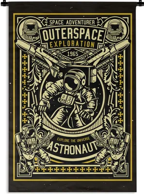 Produktbild von MuchoWow® Wandteppich Wandbehang Astronaut - Retro - Zitat 60x90 cm Tapisserie Dekoration Wandtuch - Foto-Teppich - Abwaschbar