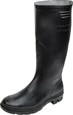 A black rubber boot on a white background.