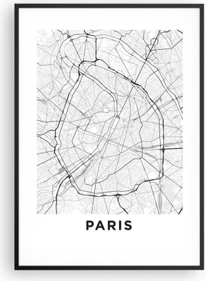 Produktbild von Gerahmtes Poster - Schwarzer Rahmen - Stadt Karte Paris - 70x100 cm - Wand Bild - Wanddeko - Wandbilder - Kunstposter - Wandposter - Bilderrahmen - Bilder - Kunstdruck - P2BPA70x100-4868