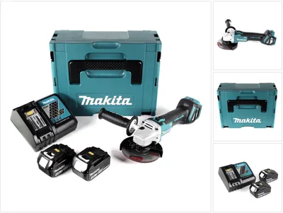Obrázek produktu pro Akumulátorová úhlová bruska Makita DGA 511 RMJ 18V 125mm bezkartáčová + 2x baterie 4,0Ah + nabíječka + Makpac
