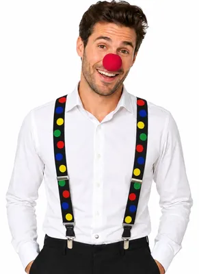 Produktbild von Clown Kostümset "Polka Dot" | Schwarz Bunt - Hosenträger Clownsnase