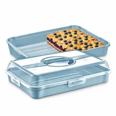 Zdjęcie produktu dla Kuketo | Pudełko na ciasto XL 43 x 29,5 x 10 cm z pokrywką i uchwytem - pudełko transportowe na ciasta, torty i ciastka - wolne od BPA, wytrzymałe i stylowe