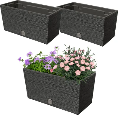 Obrázek produktu pro 2x 12l balkonový truhlík na květináče 39,5x19,5 cm antracit + prostorná 8l vložka