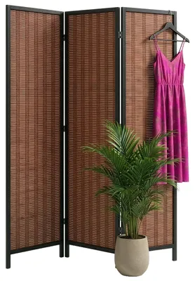 Zdjęcie produktu dla Parawan Relaxdays, 3-częściowy, składany parawan, wys. x szer.: 170 x 120 cm, bambus, salon, parawan do wnętrz, brązowy