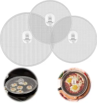 Productafbeelding van Ibenzoa® RVS spatelbeschermers, set van 3 (25/29/33 cm) – roestvrij staal, hittebestendig fijnmazig net, universeel voor pannen en koekenpannen, vaatwasmachinebestendig