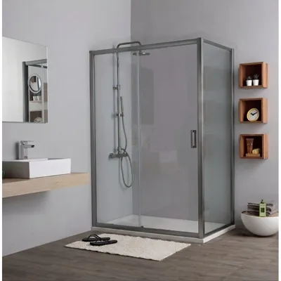 Produktbild von Duschabtrennung für Nische 110 cm mit 1 Festteil und 1 Schiebetür, 70 cm Seitenteil, 6 mm Sicherheitsglas, Aluminiumrahmen gun metal, reversible Montage, City