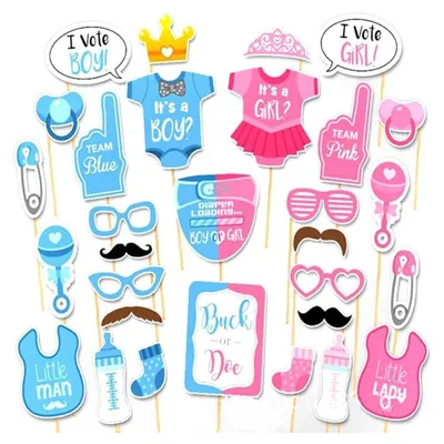 Produktbild von Fotobox-Accessoires - 30-teiliges Set für Foto-Requisiten - Baby-Geschlechtsenthüllung - Mehrfarbig